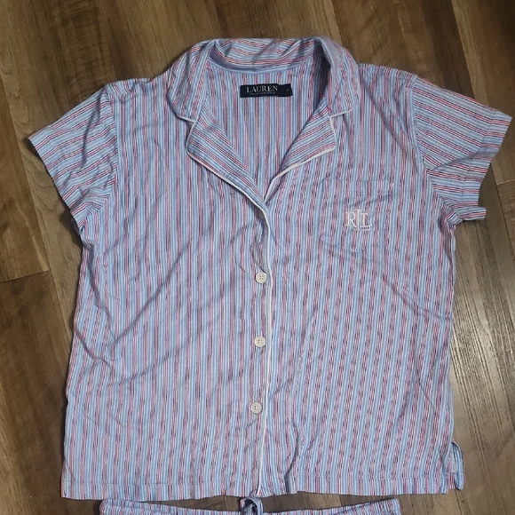 Lauren Ralph Lauren Black Label Striped Pajama Set Pink Blue RL Logo Lounge - Picture 4 of 17
